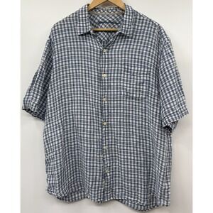 Tommy Bahama Linen Mens Button Up Short Sleeve SZ XL Navy White Nautical Coastal